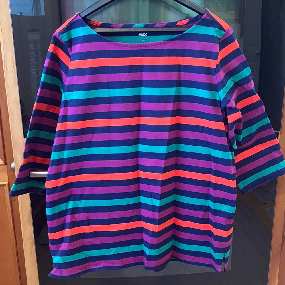 Lands End Tunic Boatneck 3/4 Sleeve Colorful Striped Women's Top Women’s Size L